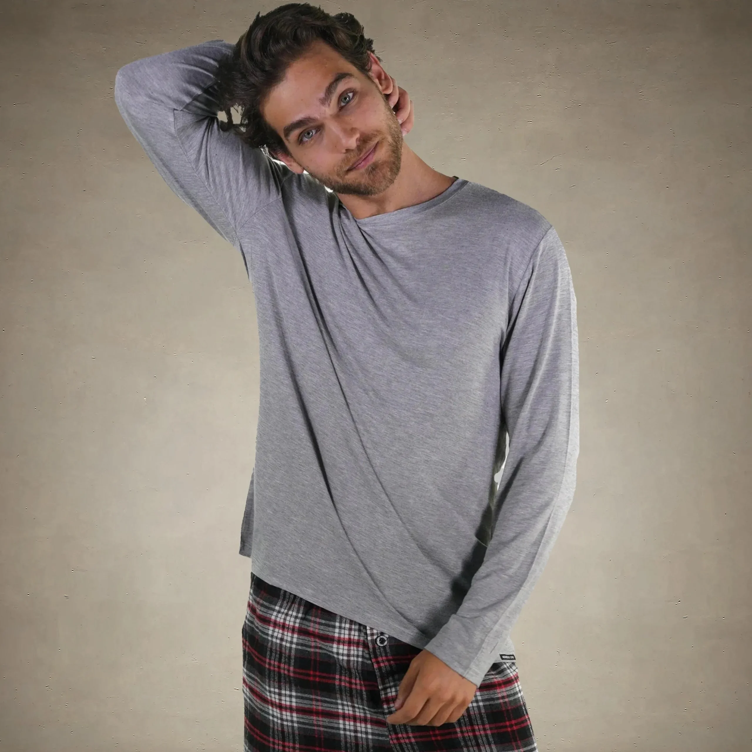 Men's Bamboo Rayon Long Sleeve Knit Sleep Shirt - Grey - FINAL SALE